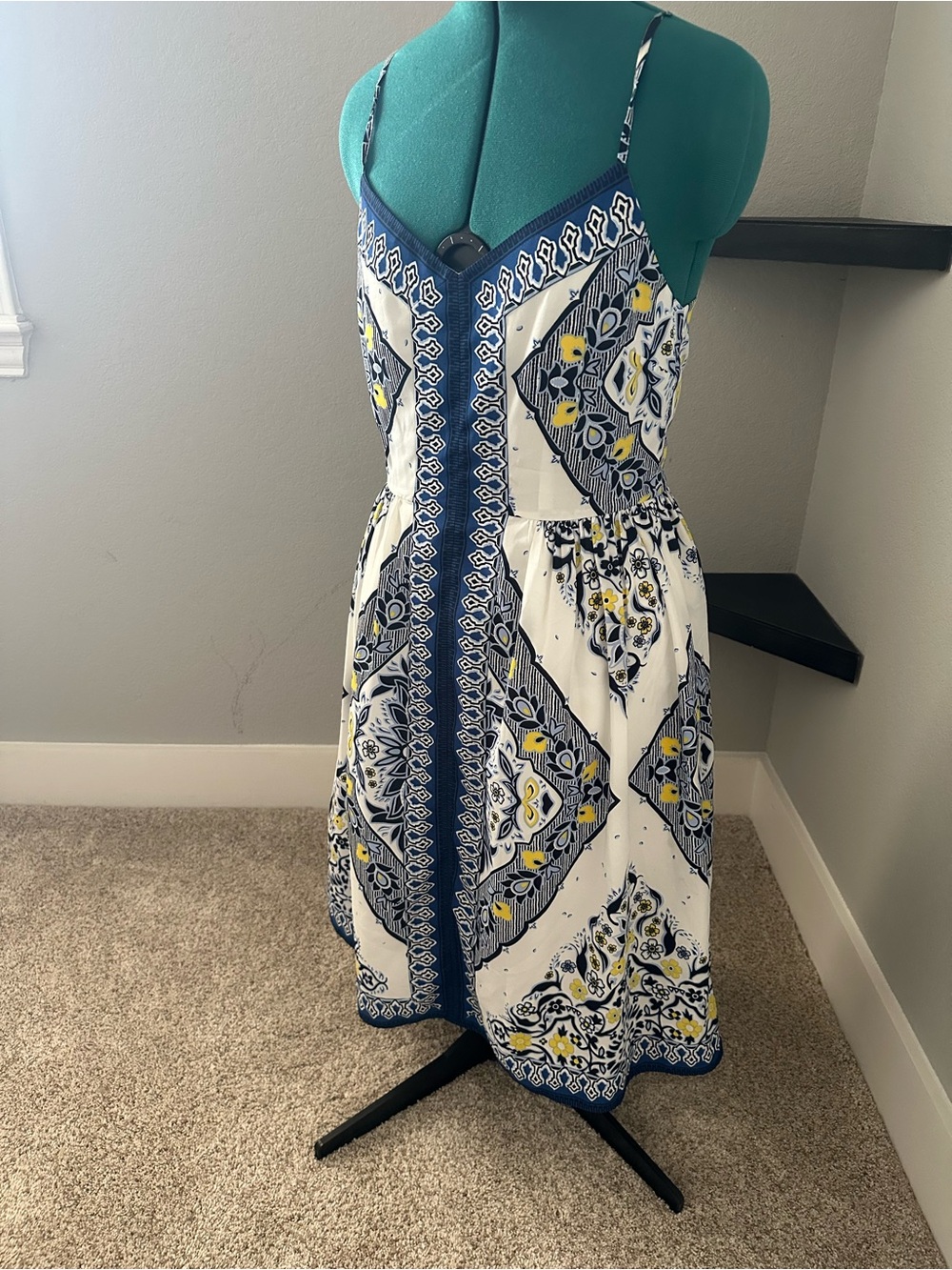 Banana Republic Blue, White and Yellow Printed Midi Dress